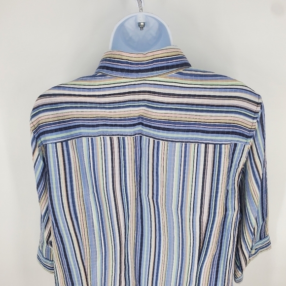 Liz Claiborne Blue Multi Stripe Crinkle 3/4 Sleeve Button Down Women 2X Shirt - Picture 4 of 9